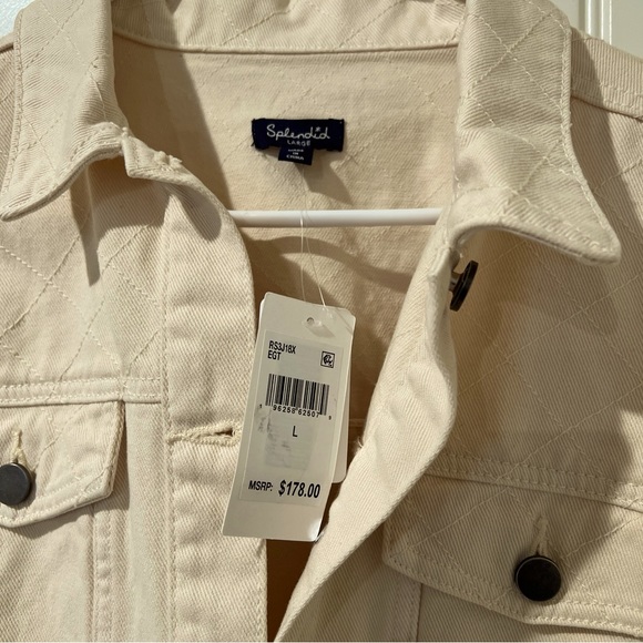 NWT SPLENDID FRAYED IVORY CROPPED DENIM JACKET, EGRET, LARGE - Picture 6 of 6